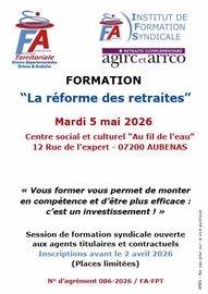 FORMATION "La réforme des retraites" - 5 mai 2026 - Aubenas